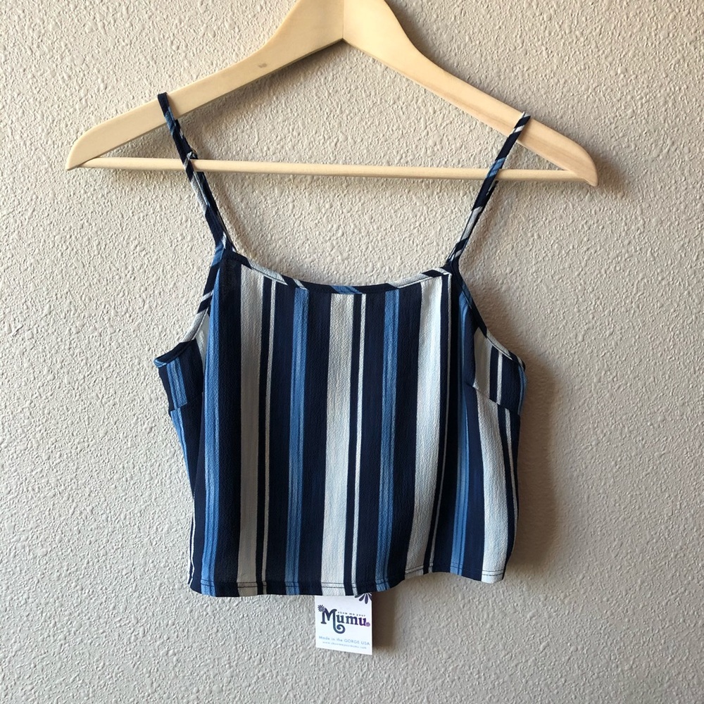 Show Me Your MuMu Blue and White Striped Cropped Tank